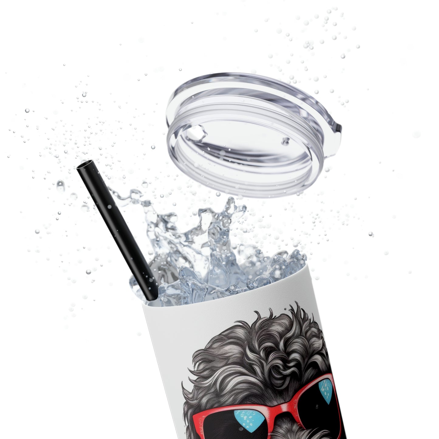 Black Doodle Skinny Tumbler with Straw, 20oz