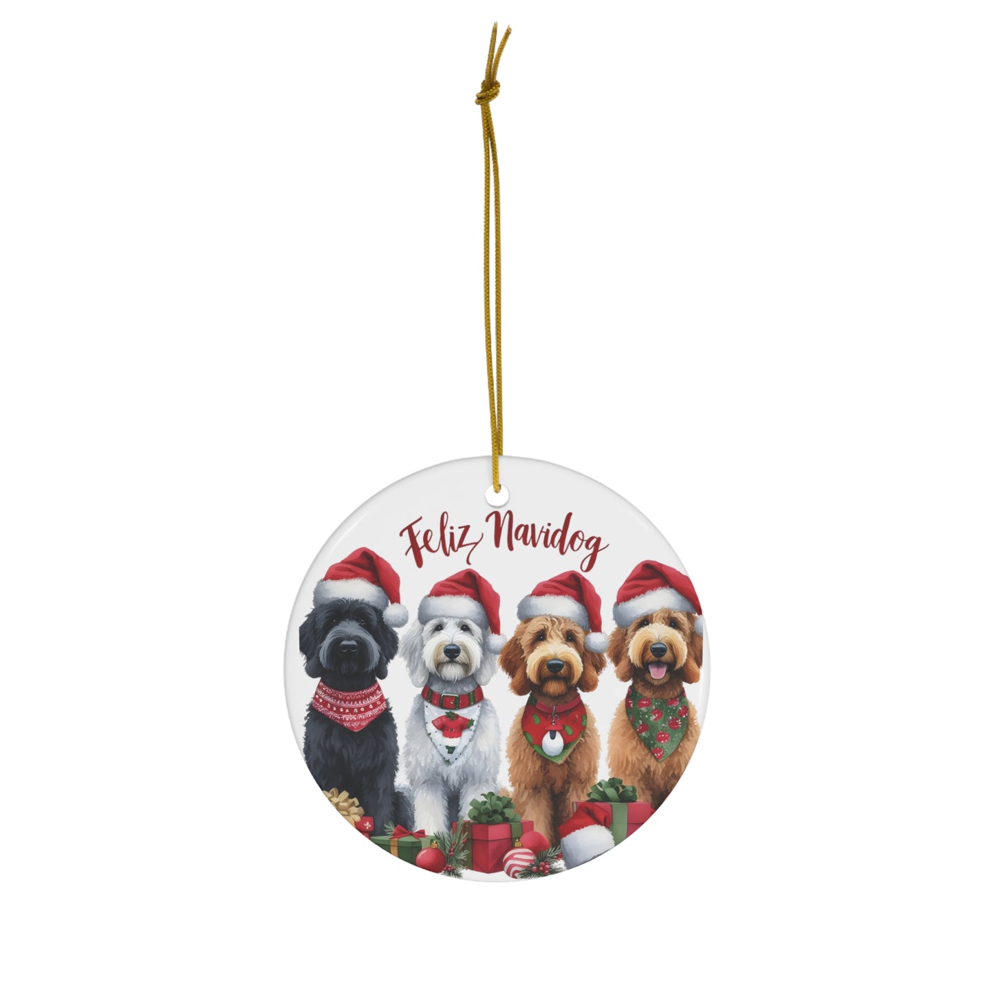 Doodles Feliz Navidog - Ceramic Ornament