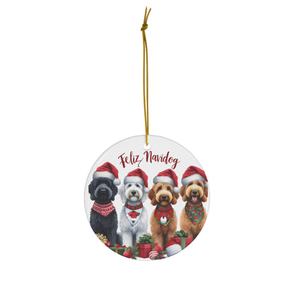 Doodles Feliz Navidog - Ceramic Ornament