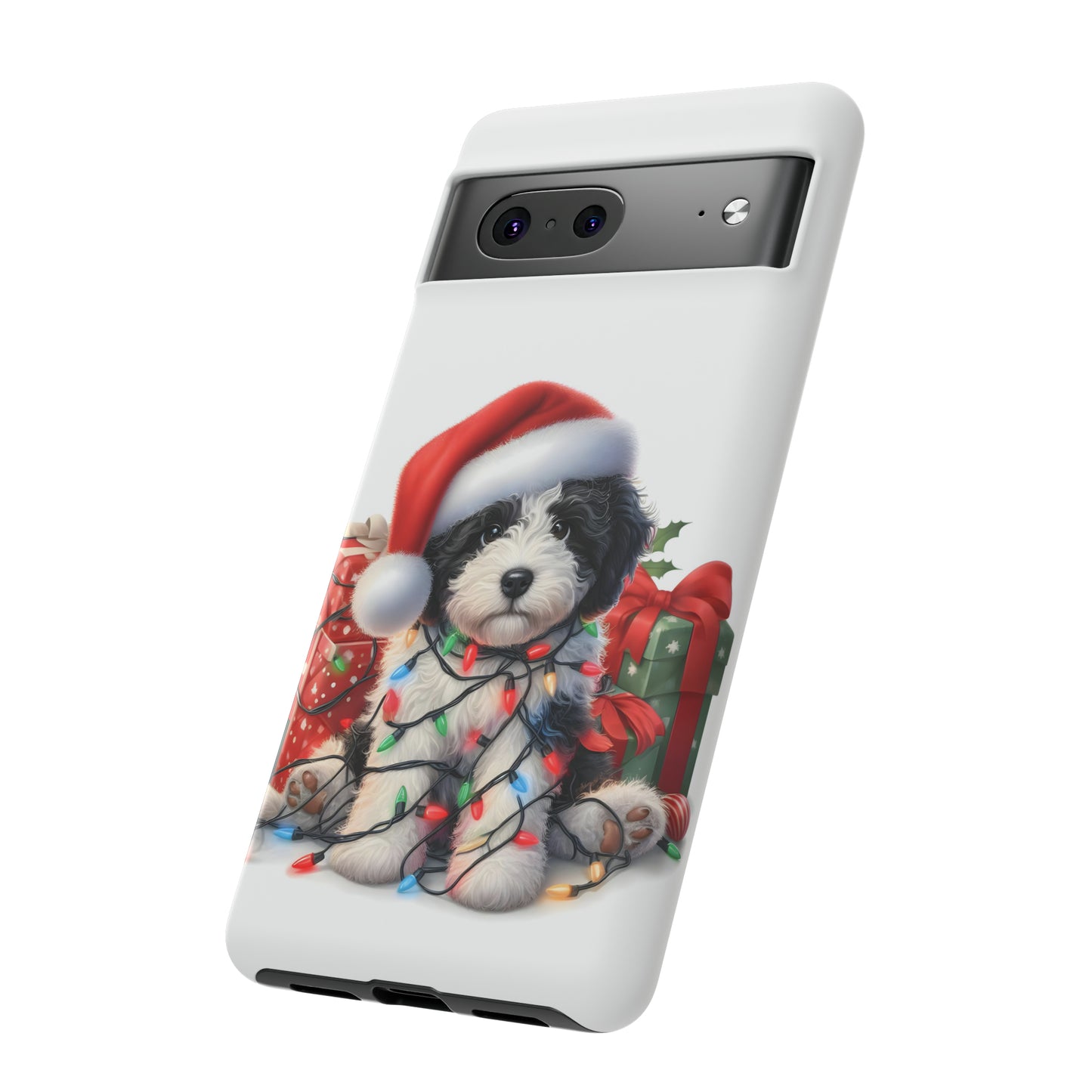 Black & White Doodle Christmas Puppy - Tough Cases for Apple iPhone, Samsung Galaxy, & Google Pixel