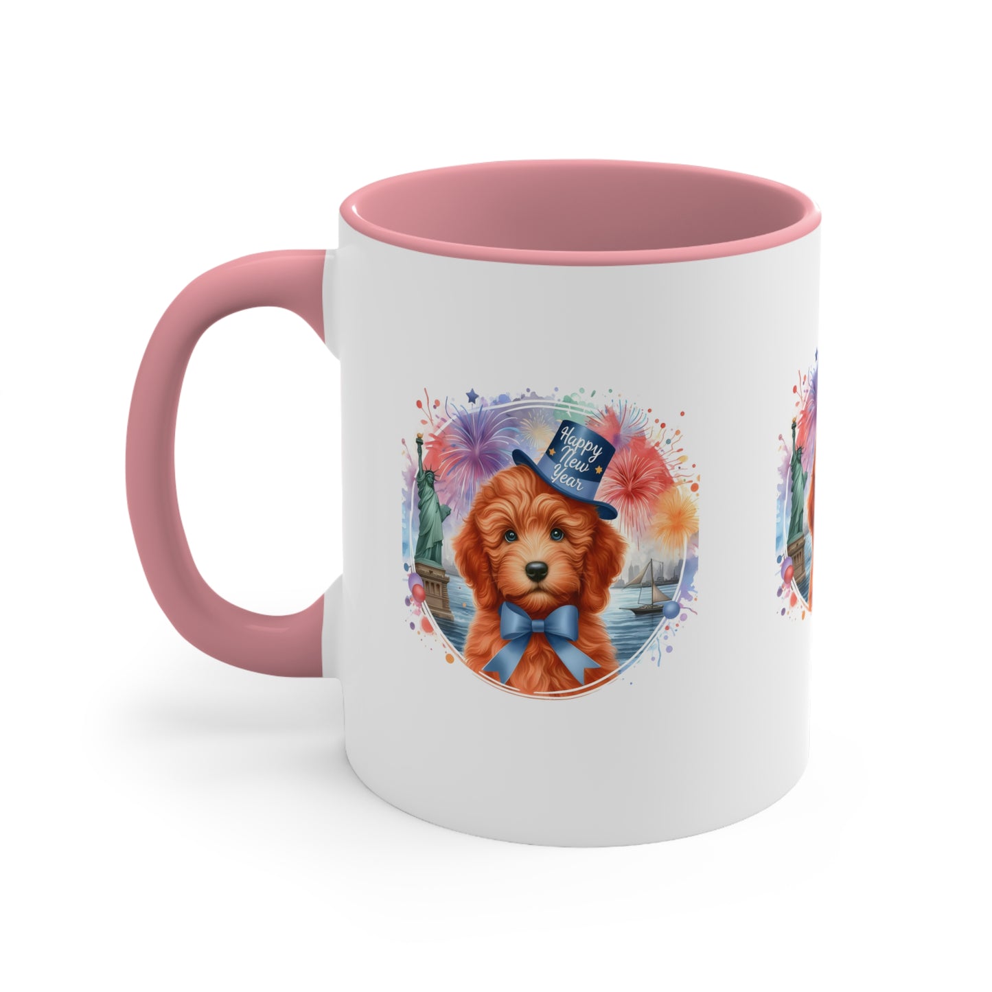 Apricot Doodle Happy New Year - Accent Coffee Mug, 11oz