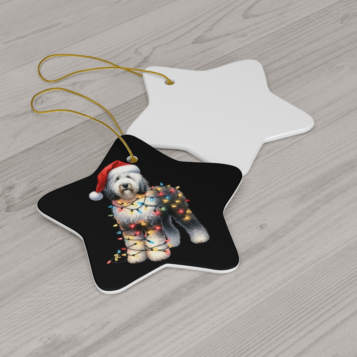 Sheepadoodle Christmas Ceramic Ornament, 3 Shapes