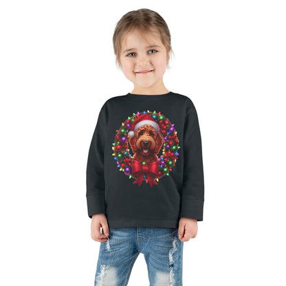 Red Doodle Christmas Wreath - Toddler Long Sleeve T Shirt