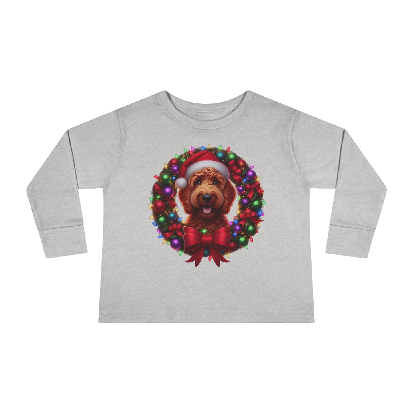 Red Doodle Christmas Wreath - Toddler Long Sleeve T Shirt