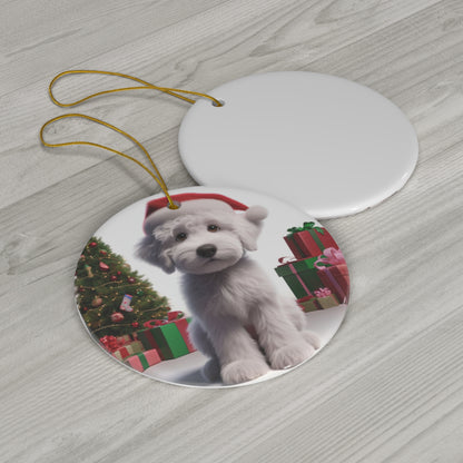 Christmas White Doodle Cartoon Inspired Ceramic Ornament