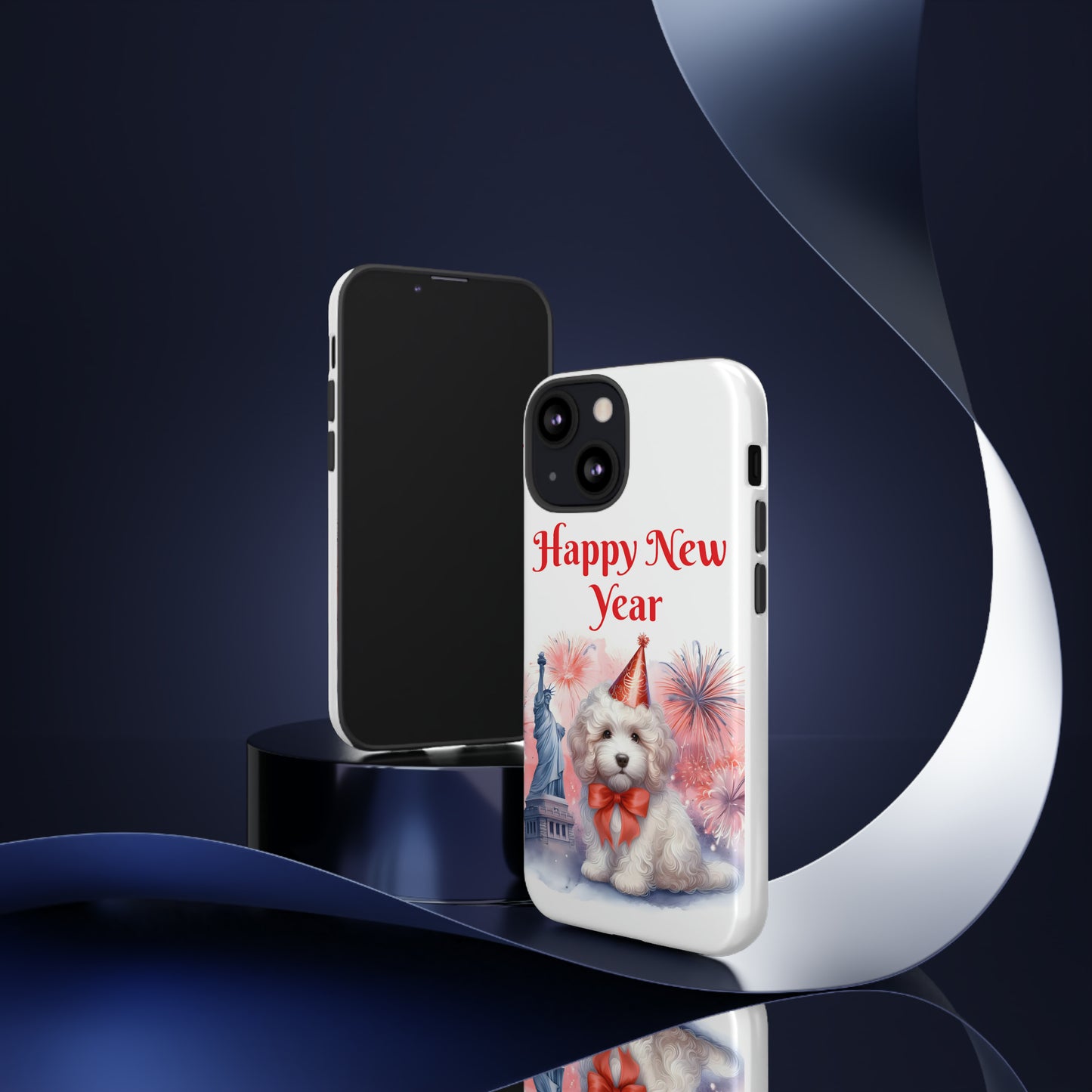 White Doodle Happy New Year - Tough Cases - Apple iPhone, Samsung Galaxy, and Google Pixel