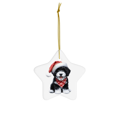 Black & White Doodle Puppy Ceramic Ornament, 4 Shapes