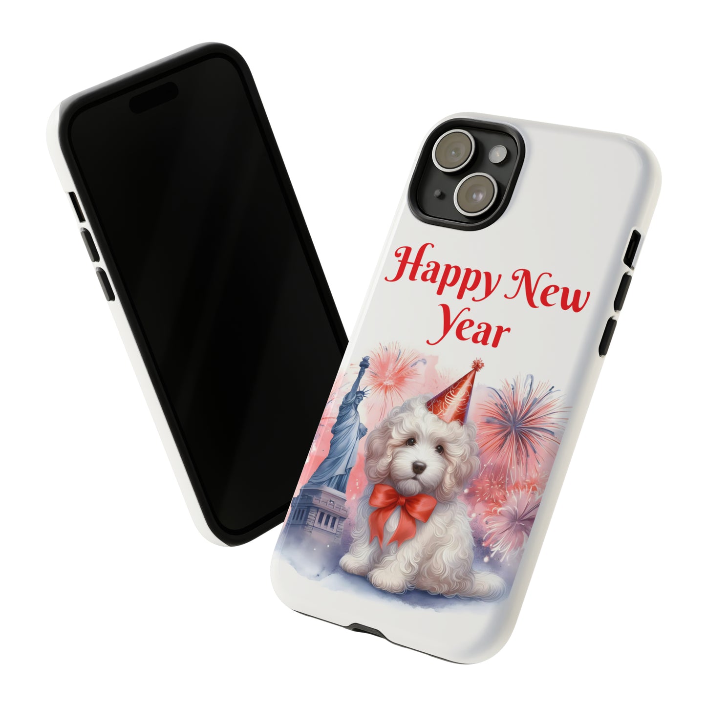 White Doodle Happy New Year - Tough Cases - Apple iPhone, Samsung Galaxy, and Google Pixel