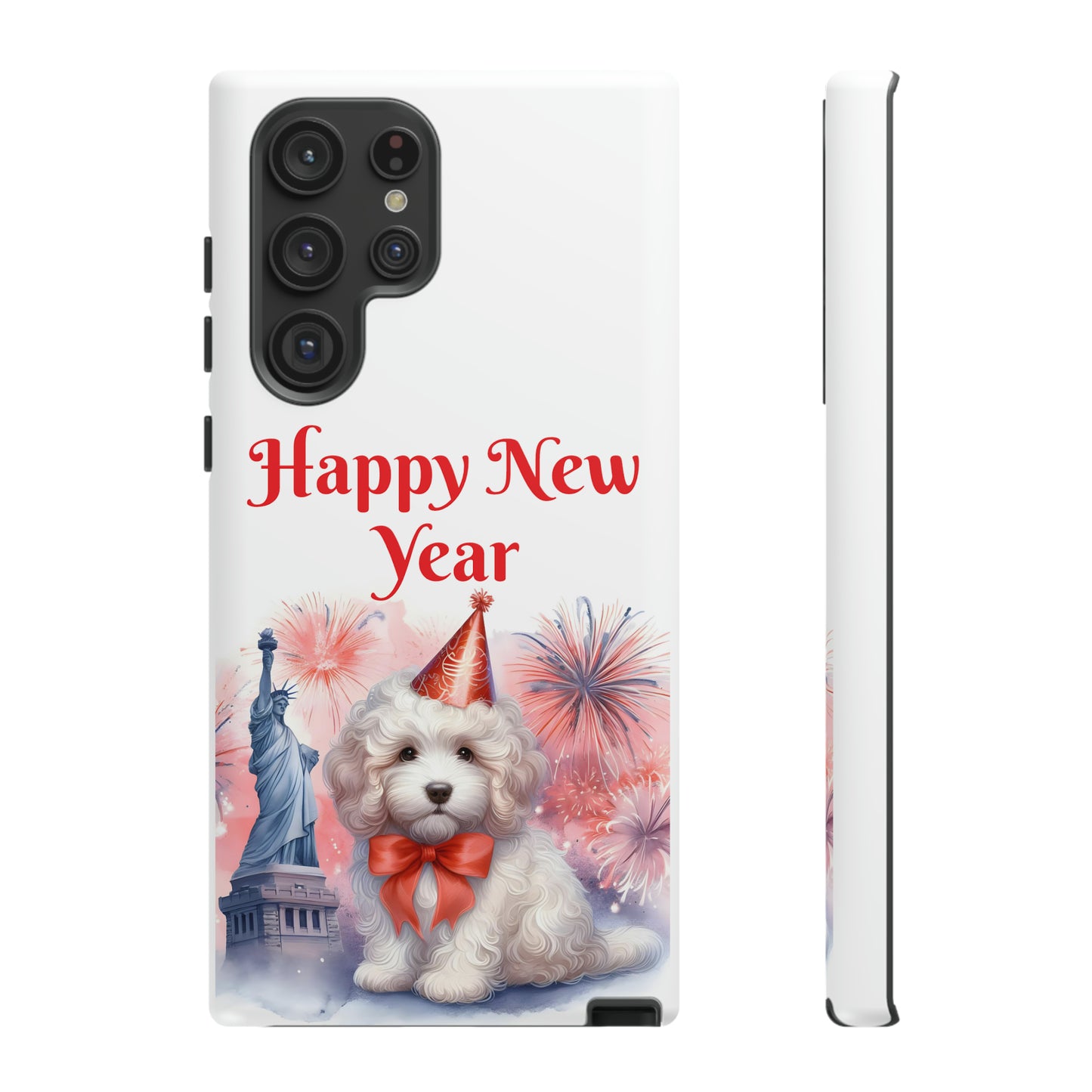 White Doodle Happy New Year - Tough Cases - Apple iPhone, Samsung Galaxy, and Google Pixel