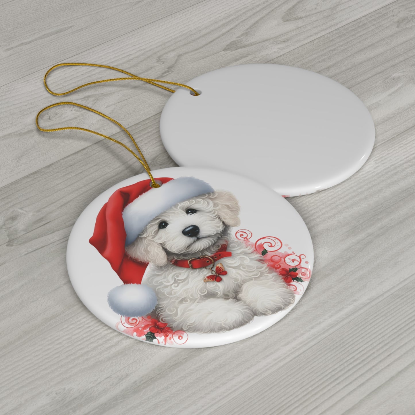 White Doodle Puppy Ceramic Ornament