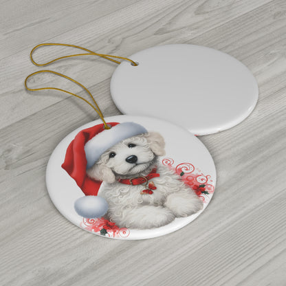 White Doodle Puppy Ceramic Ornament