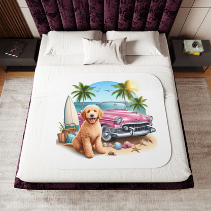 Doodle Pink Antique Car Sherpa Blanket, Two Colors