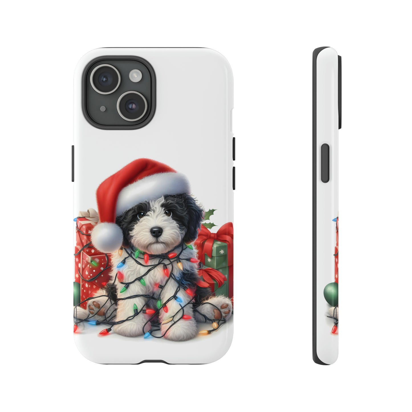 Black & White Doodle Christmas Puppy - Tough Cases for Apple iPhone, Samsung Galaxy, & Google Pixel