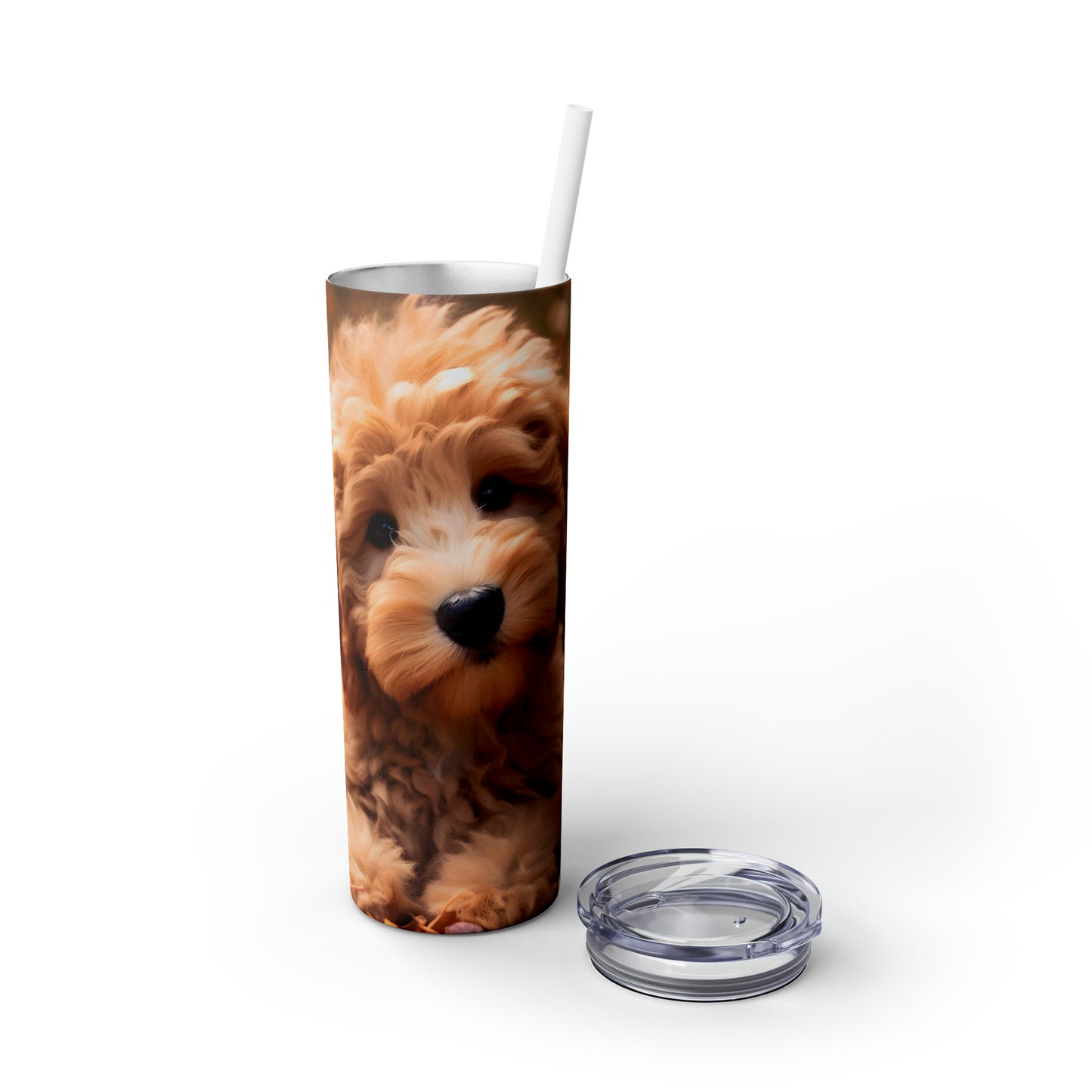 Fall Adorable Doodle Puppy Skinny Tumbler with Straw, 20oz