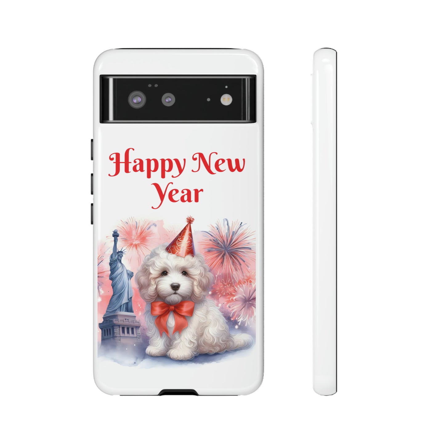 White Doodle Happy New Year - Tough Cases - Apple iPhone, Samsung Galaxy, and Google Pixel