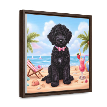 Black Doodle Puppy Cartoon Inspired - Wooden Gallery Canvas Picture - Square Frame - Nice!