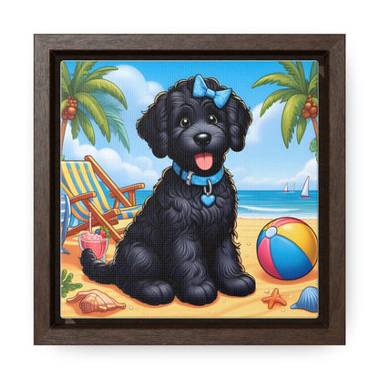 Black Doodle Puppy Cartoon Inspired - Wooden Gallery Canvas Picture - Square Frame - Nice!