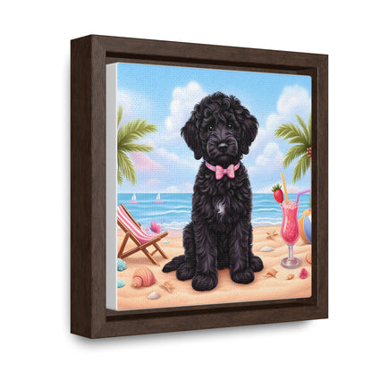 Black Doodle Puppy Cartoon Inspired - Wooden Gallery Canvas Picture - Square Frame - Nice!