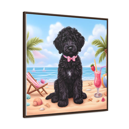 Black Doodle Puppy Cartoon Inspired - Wooden Gallery Canvas Picture - Square Frame - Nice!