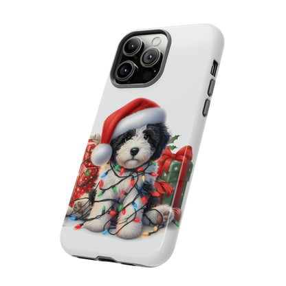 Black & White Doodle Christmas Puppy - Tough Cases for Apple iPhone, Samsung Galaxy, & Google Pixel