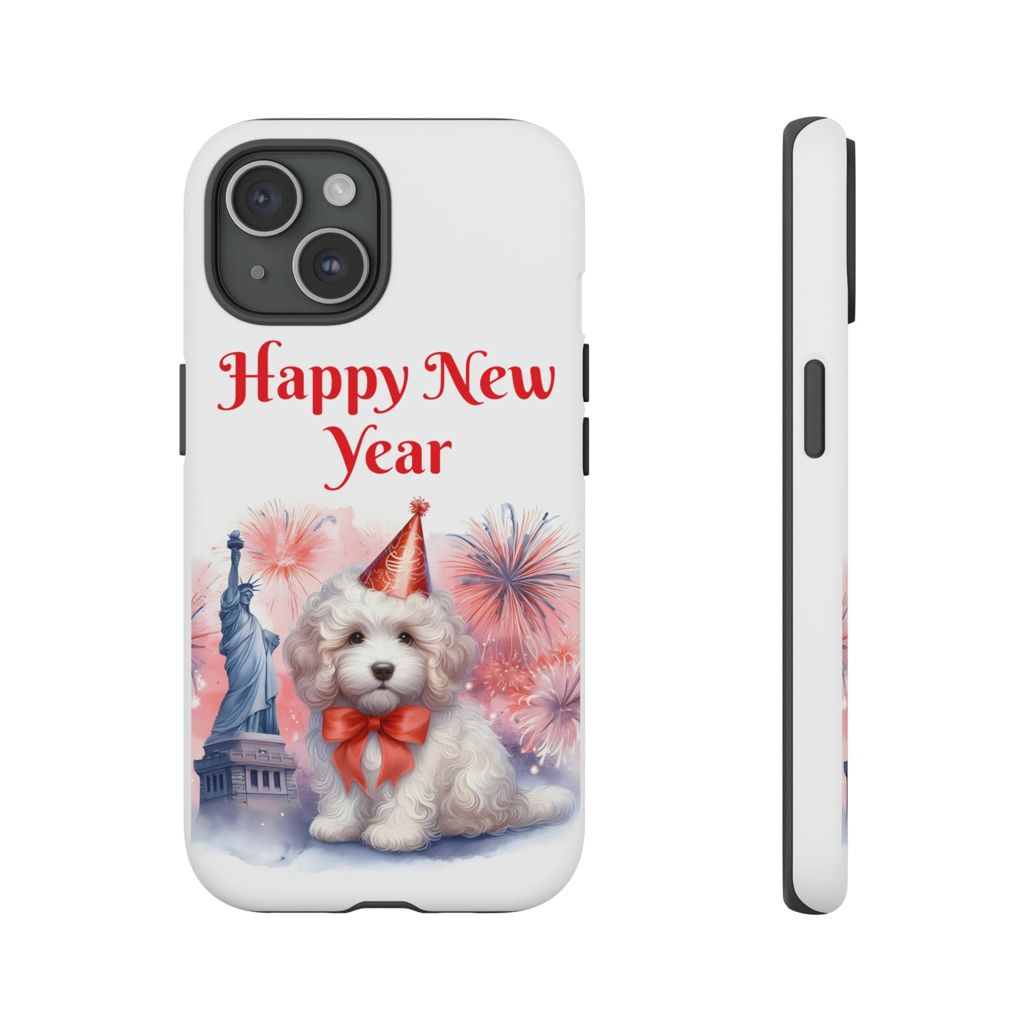 White Doodle Happy New Year - Tough Cases - Apple iPhone, Samsung Galaxy, and Google Pixel