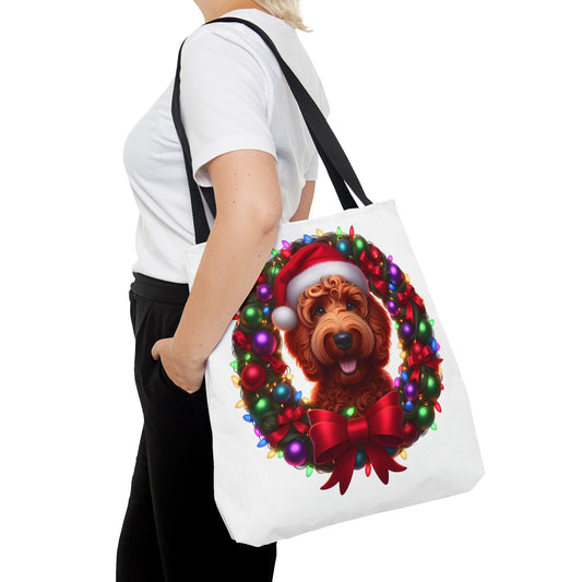 Red Doodle Christmas Wreath - Tote Bag