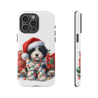 Black & White Doodle Christmas Puppy - Tough Cases for Apple iPhone, Samsung Galaxy, & Google Pixel