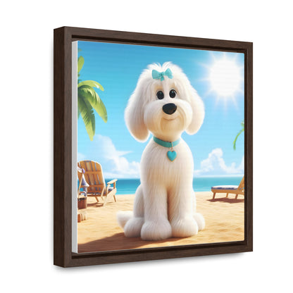 White Doodle Puppy Cartoon Inspired - Wooden Gallery Canvas - Square Frame - Nice!