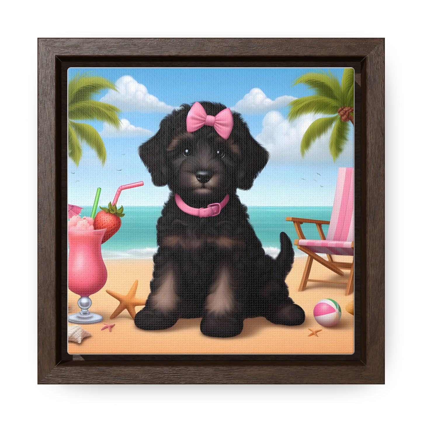 Phantom Doodle on Beach - Wooden Gallery Canvas Picture - Square Frame - Nice!