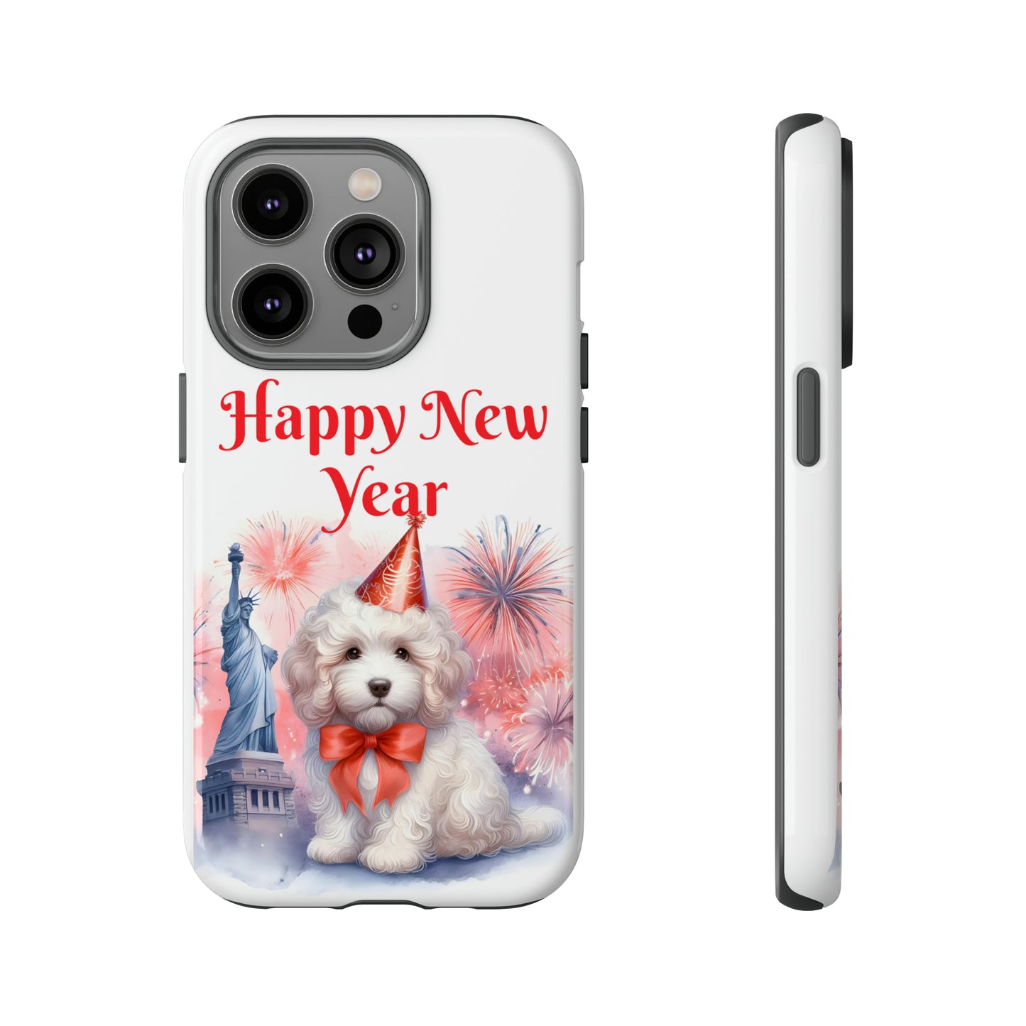 White Doodle Happy New Year - Tough Cases - Apple iPhone, Samsung Galaxy, and Google Pixel