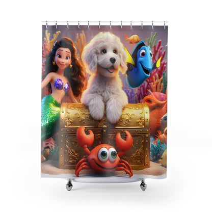 Doodle Mermaid Underwater Shower Curtain