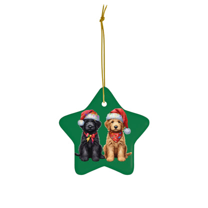 Christmas Doodle Puppies Ceramic Ornament, 2 Shapes