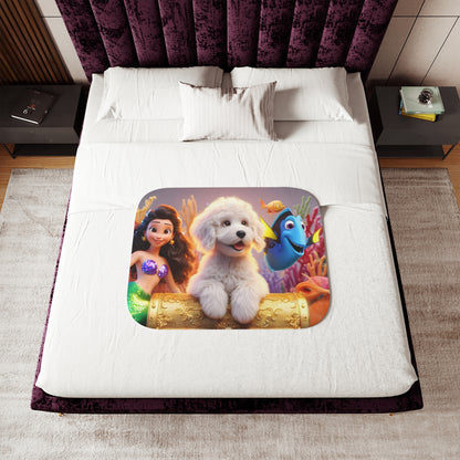 Doodle Mermaid Underwater Adorable Sherpa Blanket, Two Colors