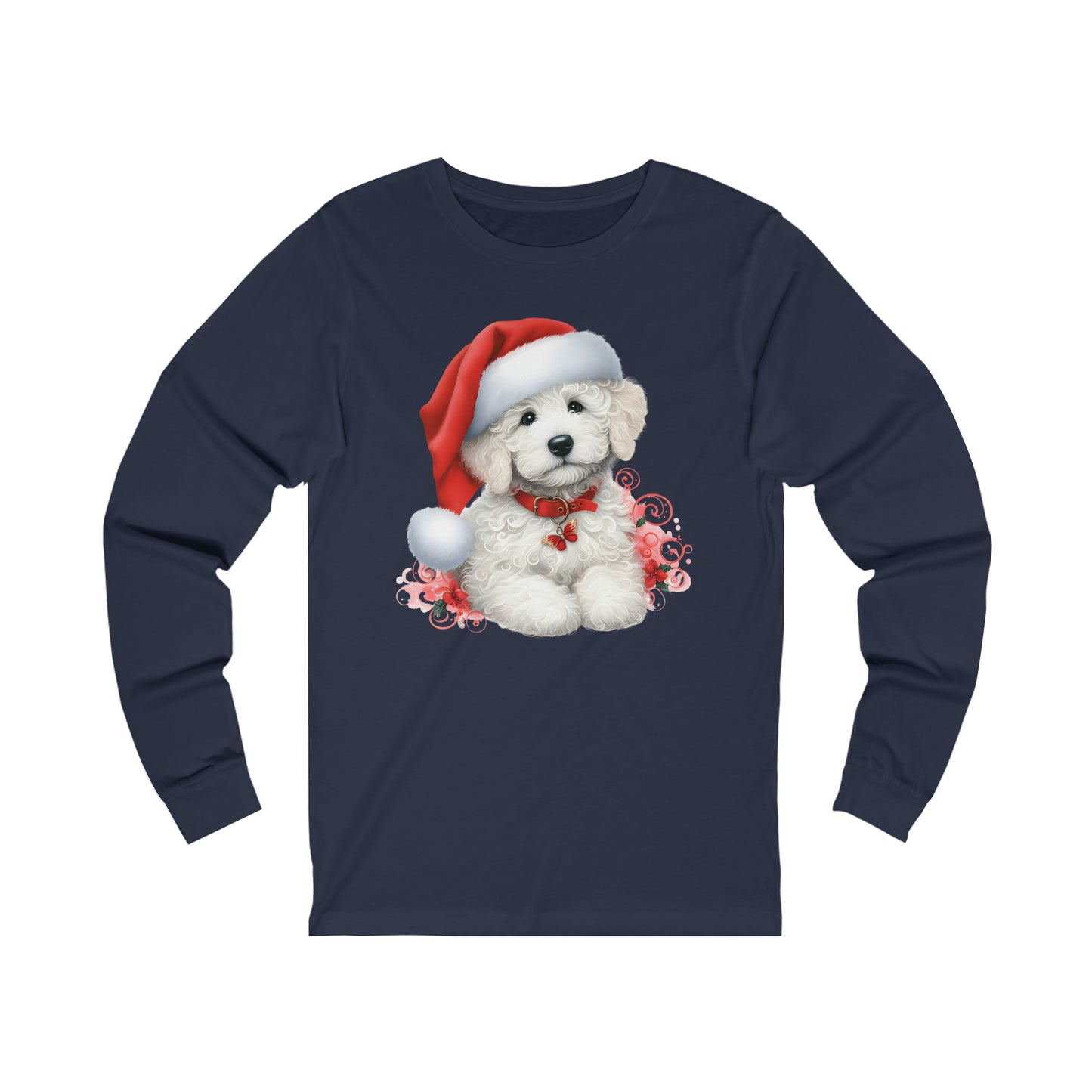 White Christmas Doodle - Adult Unisex Long Sleeve T Shirt - Bella + Canvas