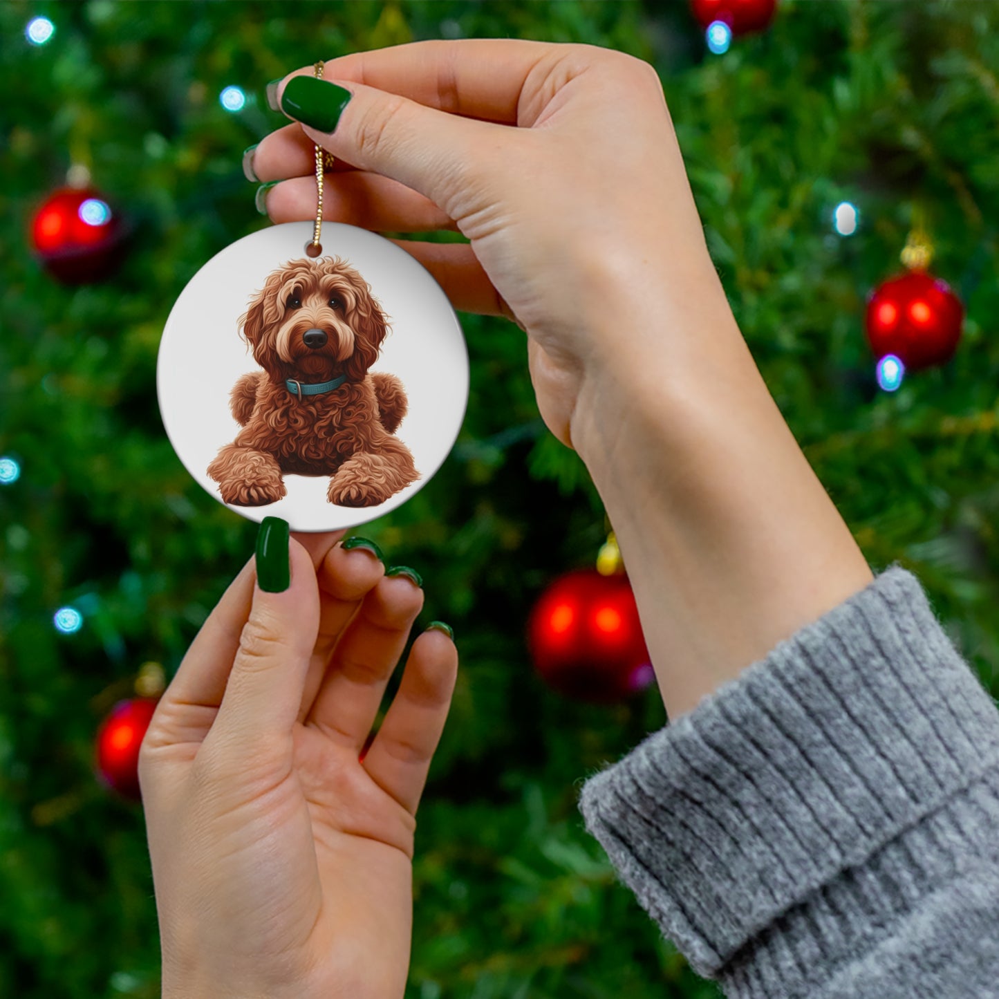 Red Doodle Ceramic Ornament