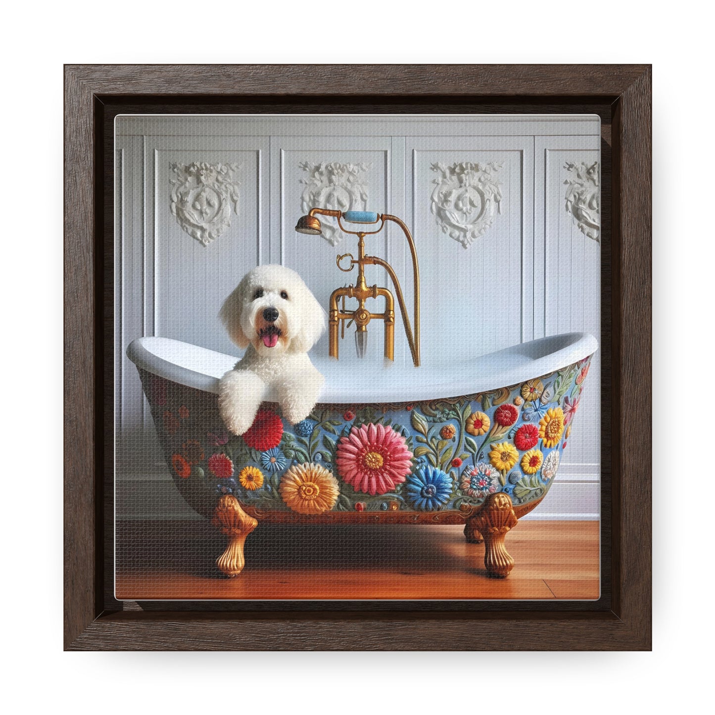 White Doodle Claw foot Tub Gallery Canvas Picture - Wooden Square Frame - Nice!