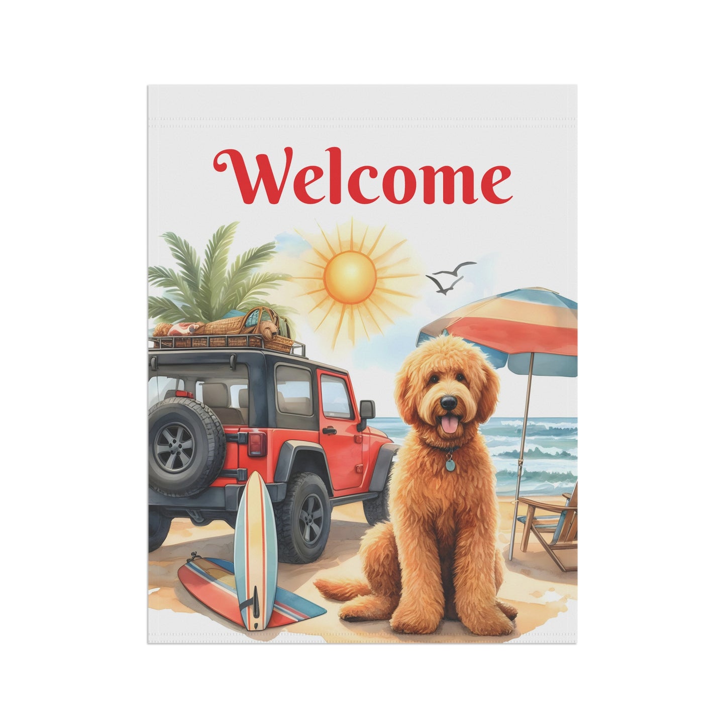 Jeep Beach Doodle Garden Flag & House Banner