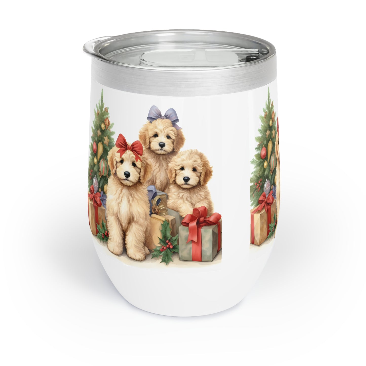 Christmas Doodle Puppies Chill Wine Tumbler