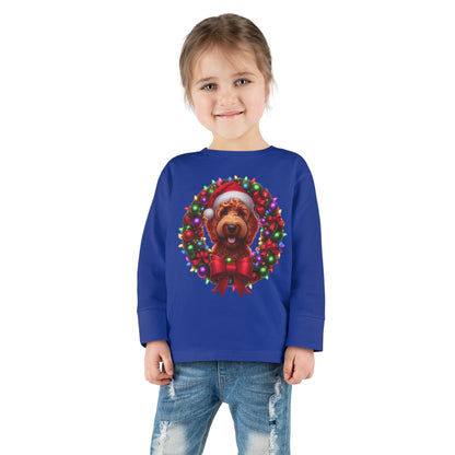 Red Doodle Christmas Wreath - Toddler Long Sleeve T Shirt