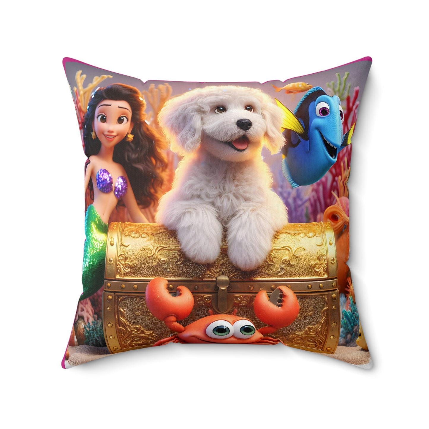 Doodle Mermaid Underwater Spun Polyester Square Pillow