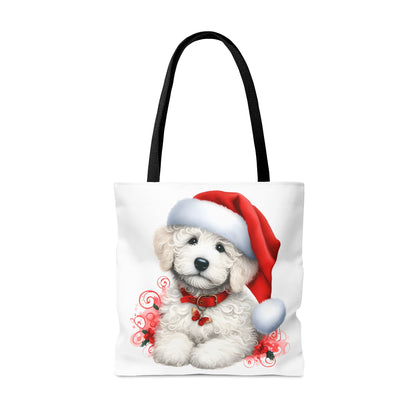 White Christmas Doodle Puppy Tote Bag