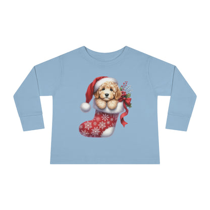 Doodle Puppy Christmas Stocking Toddler Long Sleeve Tee