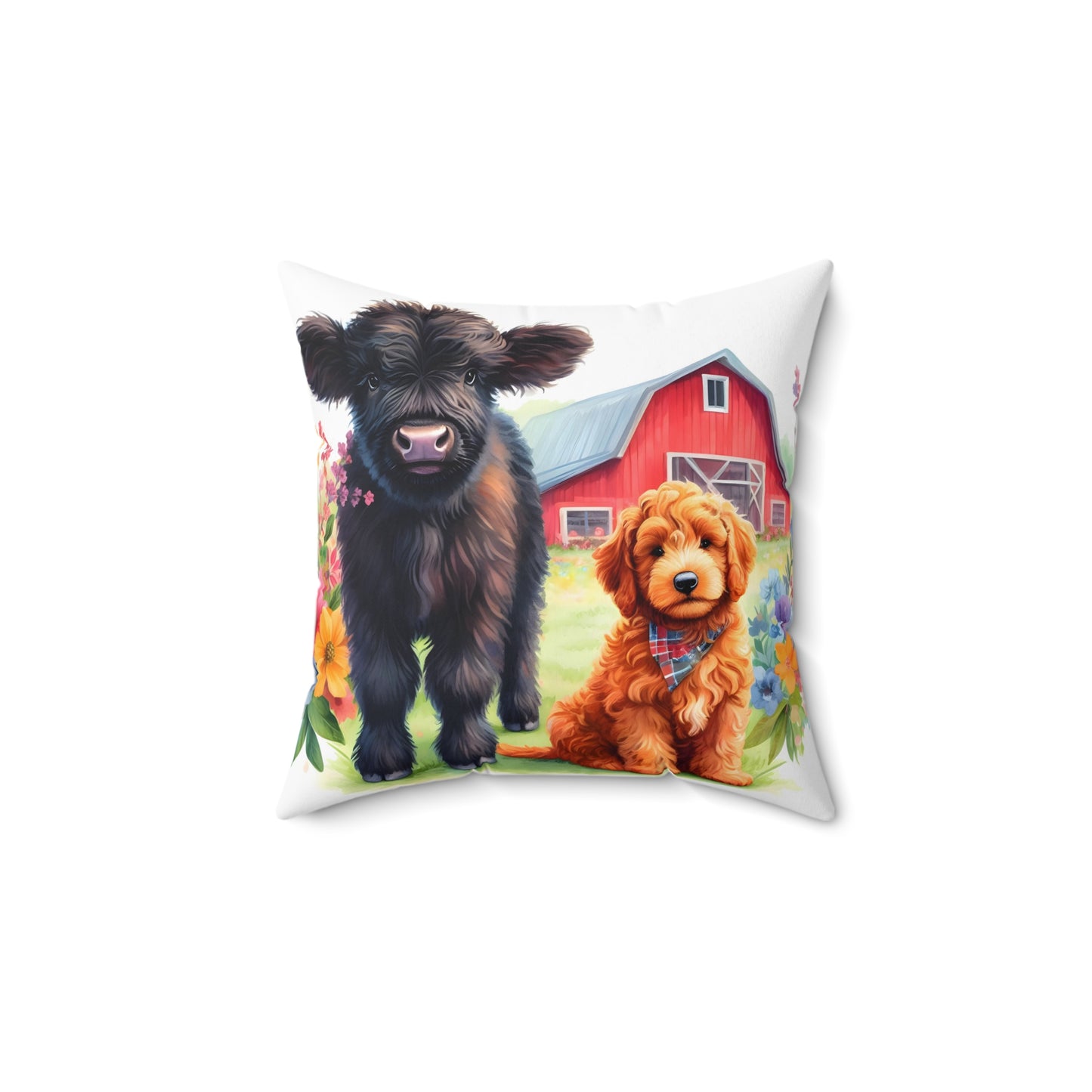 Scottish Highland Cow Doodle Spun Polyester Square Pillow