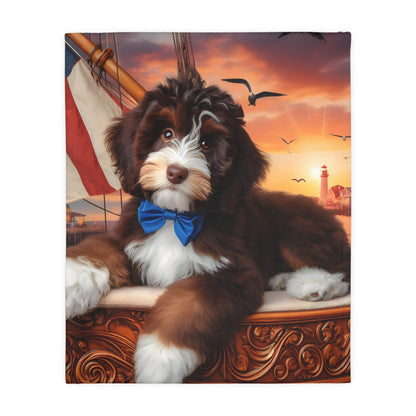 Bernedoodle on Sailboat - Velveteen MINKY Blanket (Two sided Print) - Nice!