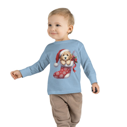 Doodle Puppy Christmas Stocking Toddler Long Sleeve Tee