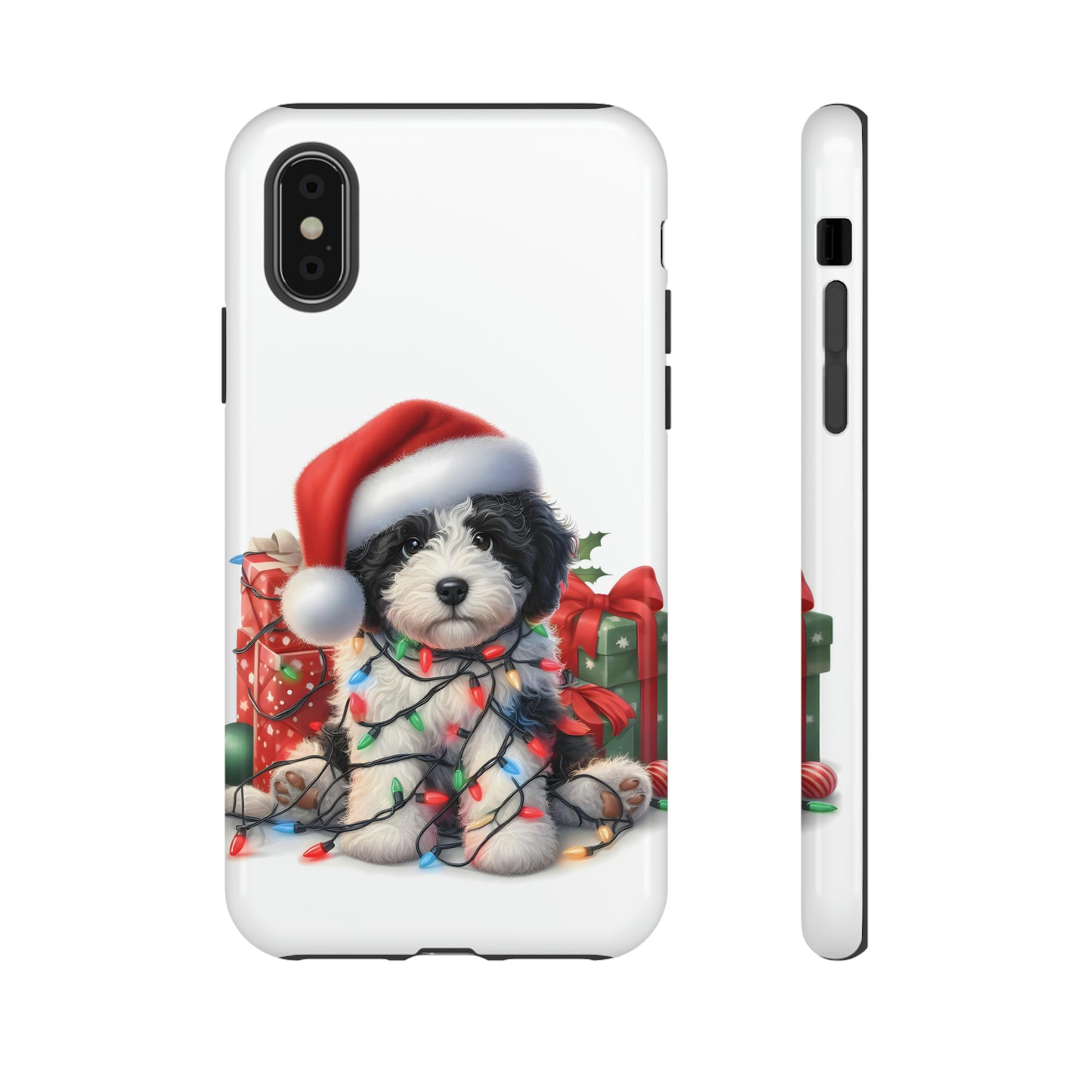 Black & White Doodle Christmas Puppy - Tough Cases for Apple iPhone, Samsung Galaxy, & Google Pixel