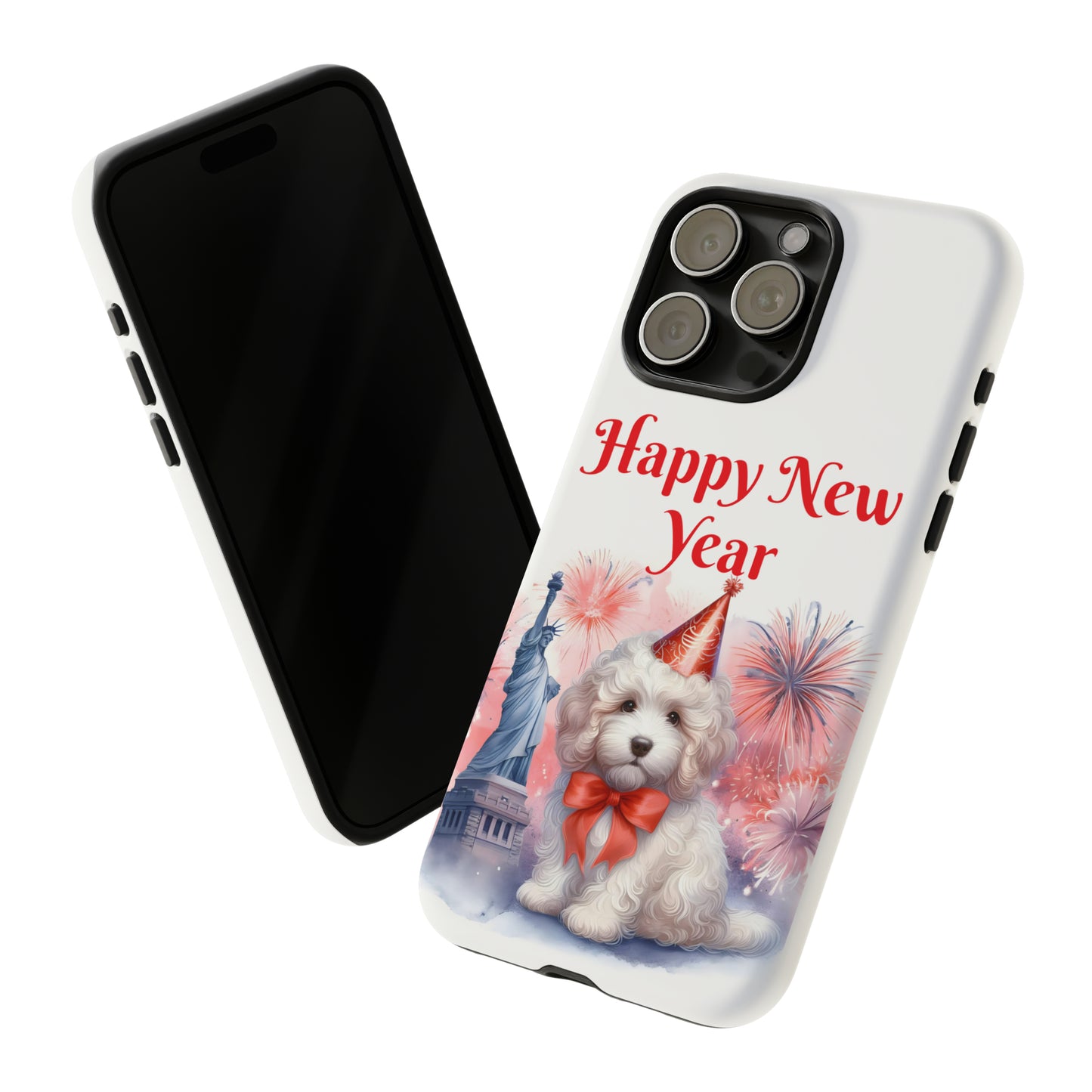 White Doodle Happy New Year - Tough Cases - Apple iPhone, Samsung Galaxy, and Google Pixel