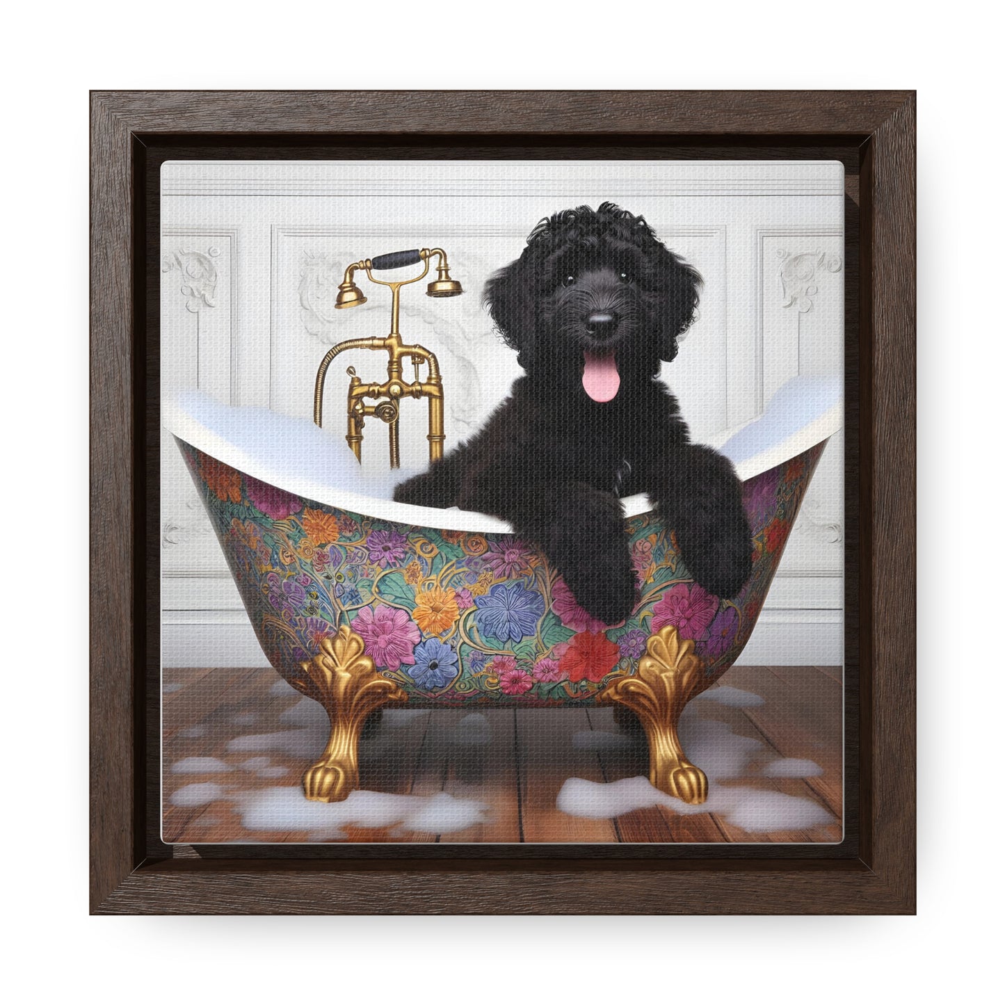 Black Doodle Antique Tub Gallery Canvas Picture - Wooden Square Frame - Nice!