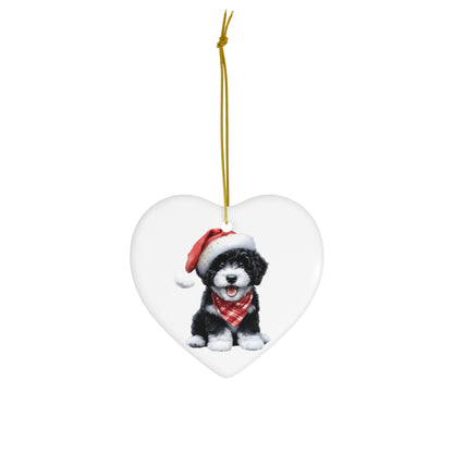 Black & White Doodle Puppy Ceramic Ornament, 4 Shapes