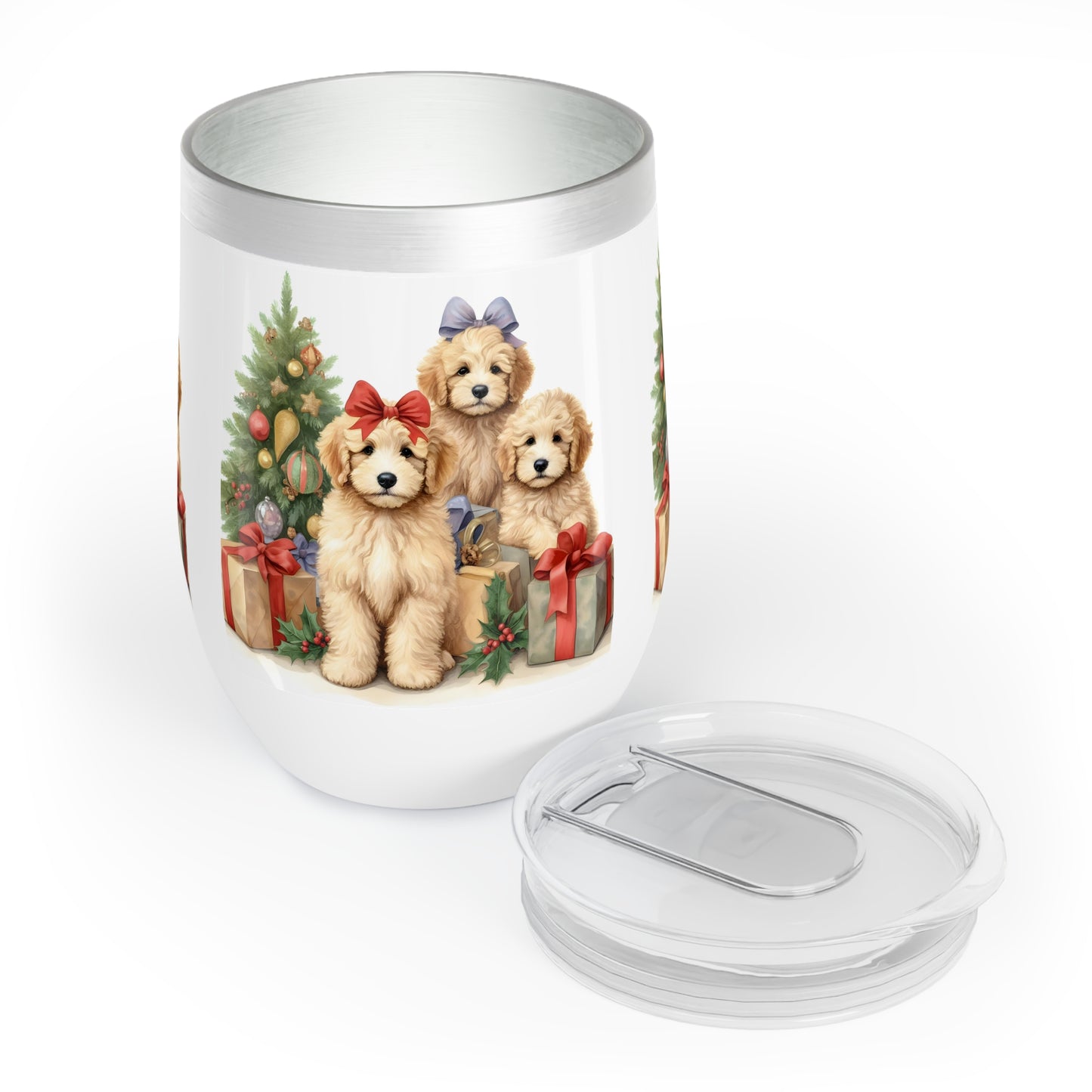 Christmas Doodle Puppies Chill Wine Tumbler